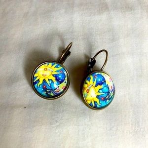 Bronze Toned Earrings w/ Sun/Moon motif